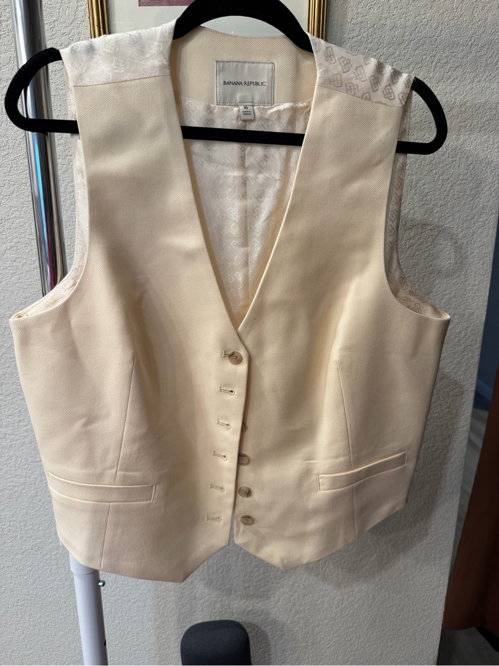 Banana Republic Ivory Textured Button Vest
